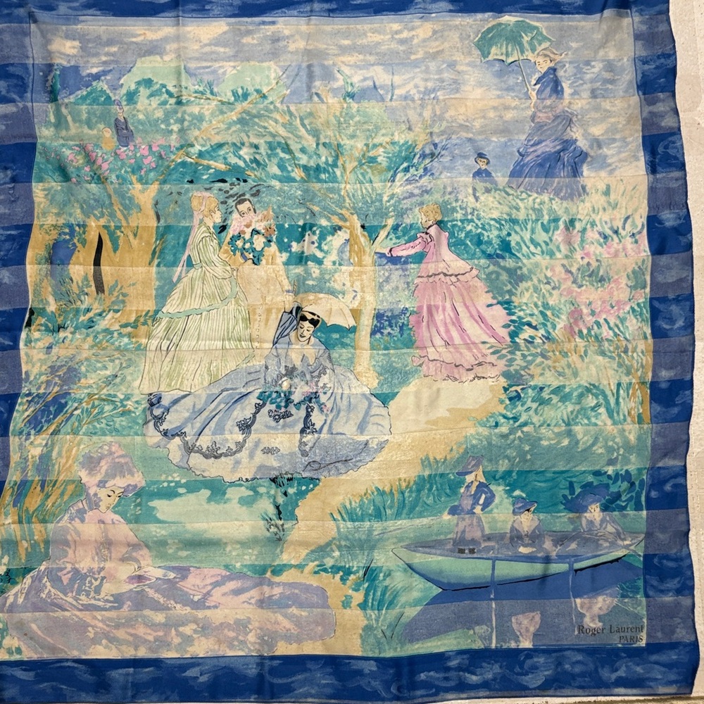 Roger Laurent PARIS silk Historical Square Scarf approx 34x33,5”